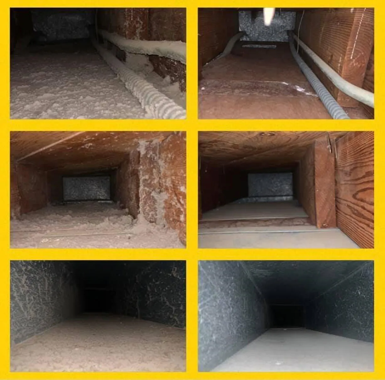 Before and after air duct cleaning showing dust removed from home ductwork